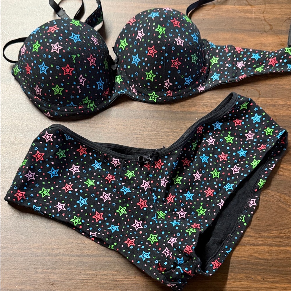 Colorful Star Print Bra and Panty Set
